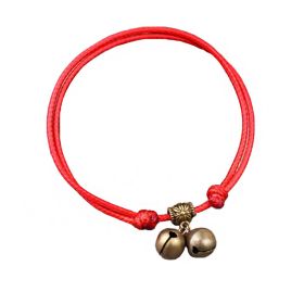 Adjustable Pet Collar with Bell Pendant Lightweight Dog or Cat Collar 7-11 inches, Red rope