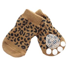 4-Pack Brown Leopard Print Pet Socks – Cozy Knit Paw Protectors for Puppies, Cats, Poodles & Teddies  Cute & Scratch-Resistant