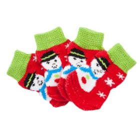 Let It Paw! 4-Pack Snowman Knit Pet Socks – Christmas-Ready Foot Covers for Poodles, Teddies & Tiny Toes
