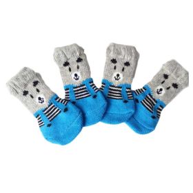 Bear-y Cute Pet Socks – 4-Pack Blue Knit Shoes for Cats & Small Dogs  Cozy, Clean & Paw-Protective