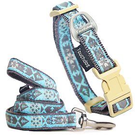 Touchdog Shape-Patterned Collar & Leash Set – Tough-Stitched, Embroidered Design for Stylish Dogs (Color: Blue, size: small)